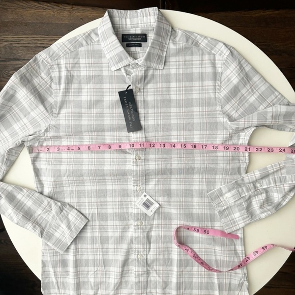 Bloomingdale’s Men’s Plaid Button Down Shirt Gray Size Medium Lightweight New - Picture 3 of 7